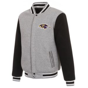 Baltimore Ravens NFL JH Design Reversible Gray_Black Fleece Jacket