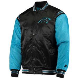 Carolina Panthers Starter Black And Blue Enforcer Satin Varsity Jacket