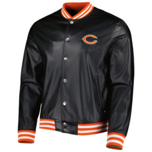 Chicago Bears NFL The Wild Collective Black Metallic Bomber Varsity Jacket