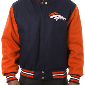 Denver Broncos Blue and Orange Wool Varsity Jacket