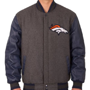 Denver Broncos NFL JH Design Charcoal Wool_Leather Reversible Jacket