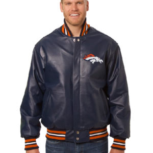 Denver Broncos NFL JH Design Navy Faux Leather Jacket