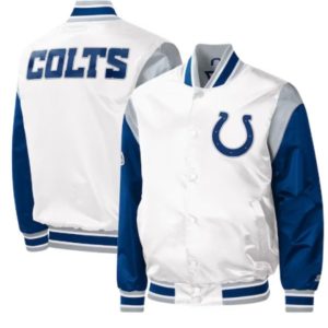 Indianapolis Colts Throwback Satin Varsity White Jacket