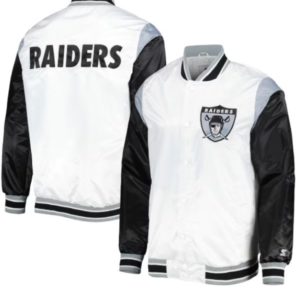 Las Vegas Raiders Throwback Satin Varsity White Jacket