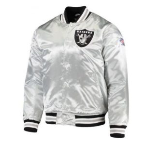 Las Vegas Raiders Silver Satin Bomber Jacket