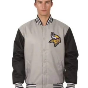 Minnesota Vikings Grey and Black Varsity Jacket