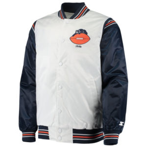 NFL Chicago Bears White And Navy Satin Varsity Jacket