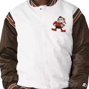 NFL Cleveland Browns Starter White_Brown Satin Varsity Jacket