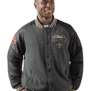 New Orleans Saints Grey And Black Wool Varsity Jacket