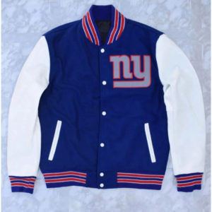 New York Giants Blue and White Letterman Wool Jacket