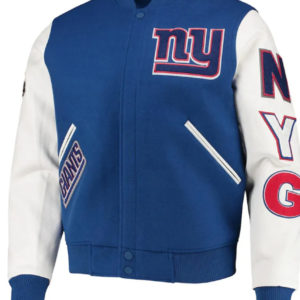 New York Giants Logo White And Blue Wool Jacket