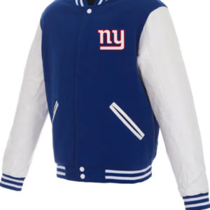 New York Giants White And Blue Wool Varsity Jacket