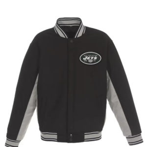 New York Jets Black and Gray Wool Varsity Jacket