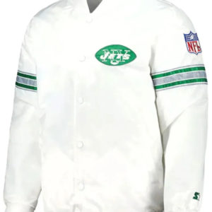 New York Jets Forward White Satin Jacket