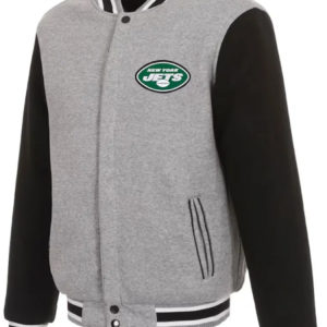 New York Jets Gray and Black Wool Varsity Jacket