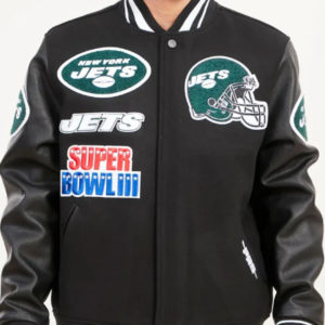 New York Jets Mashup Black Wool Varsity Jacket