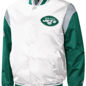 New York Jets Warm Up Pitch Varsity Satin Jacket