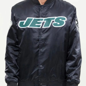 New York Jets Wordmark Black Satin Jacket