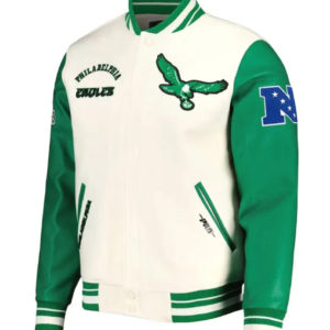 Philadelphia Eagles Cream And Green Varsity Jacket