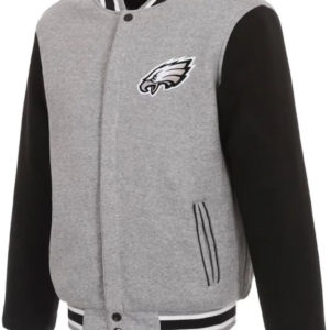 Philadelphia Eagles Gray and Black Wool Varsity Jacket