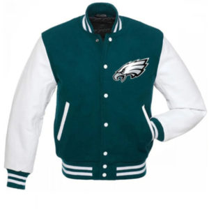 Philadelphia Eagles Green and White Letterman Wool Jacket