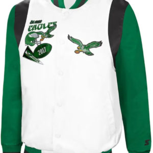 Philadelphia Eagles White And Kelly Green Satin Jacket