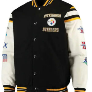 Pittsburgh Steelers Black Letterman Wool Varsity Jacket