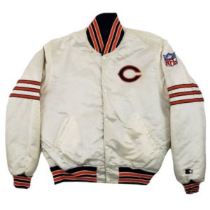 90s Chicago Bears Varsity White Satin Jacket