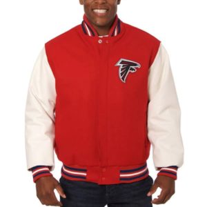 Atlanta Falcons Red And White Wool_leather Varsity Jacket