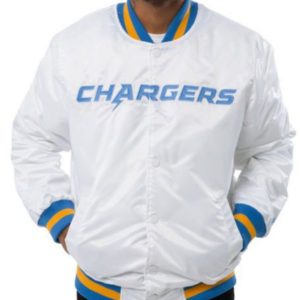 Chargers LA White Bomber Satin Jacket