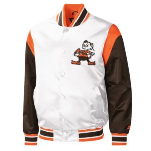 Cleveland Browns Throwback Pitch Varsity Satin Jacket