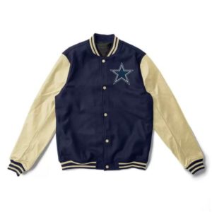 Dallas Cowboys Cream And Navy Blue Varsity Jacket