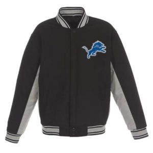 Detroit Lions Black And Gray Wool Varsity Jacket