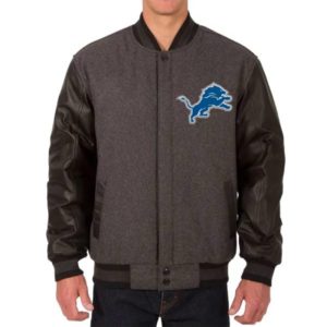 NFL Detroit Lions Varsity Black & Charcoal Zipper Over Snap Jacket