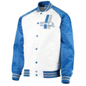 Detroit Lions Clean Up Throwback White_Blue Satin Jacket