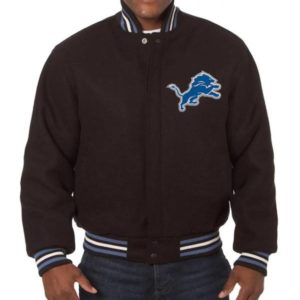 Detroit Lions Embroidered Black Wool Varsity Jacket