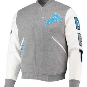 Detroit Lions Grey And White Varsity Jacket