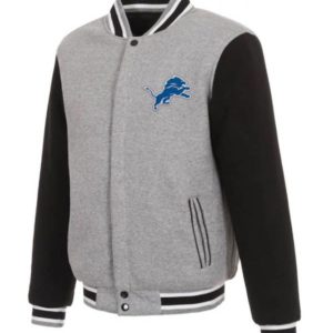 Detroit Lions Grey and Black Wool Varsity Jacket