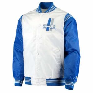 Detroit Lions Historic Logo Renegade White & Blue Satin Jacket