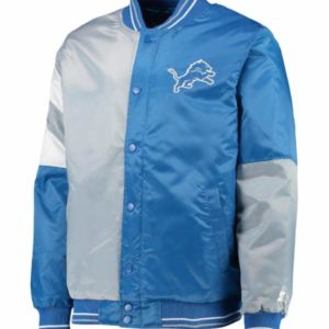 Detroit Lions Leader Blue & Gray Varsity Satin Jacket