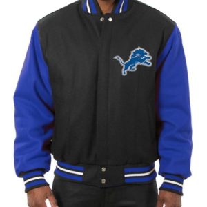 Detroit Lions Royal Blue & Black Wool Varsity Jacket