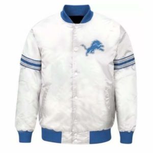 NFL Detroit Lions Striped White Satin Full-Snap Jacket