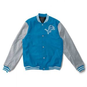 Detroit Lions Two Tone Light Blue And Gray Varsity Jacket