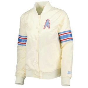 Houston Oilers Line Up Cream Satin Jacket