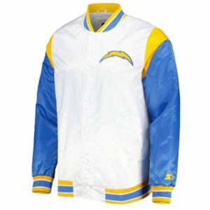 LA Chargers Throwback Pitch Blue & White Satin Varsity Jacket