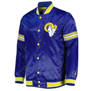 LA Rams Midfield Royal Blue Satin Bomber Jacket