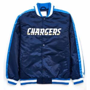 Los Angeles Chargers Striped Navy Blue Varsity Satin Jacket