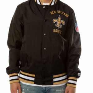 New Orleans Saints Black Satin Bomber Jacket