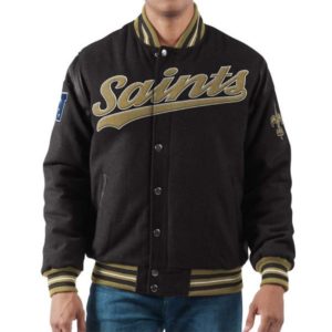 New Orleans Saints Black Wool Varsity Jacket