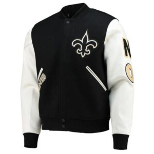 New Orleans Saints Logo Black & White Varsity Jacket